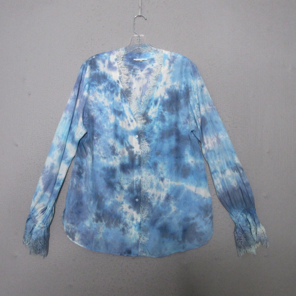 Vintage Gold Hawk Top Silk Tie Dye Blue Lace Boho Romantic Fairy Y2K Whimsical